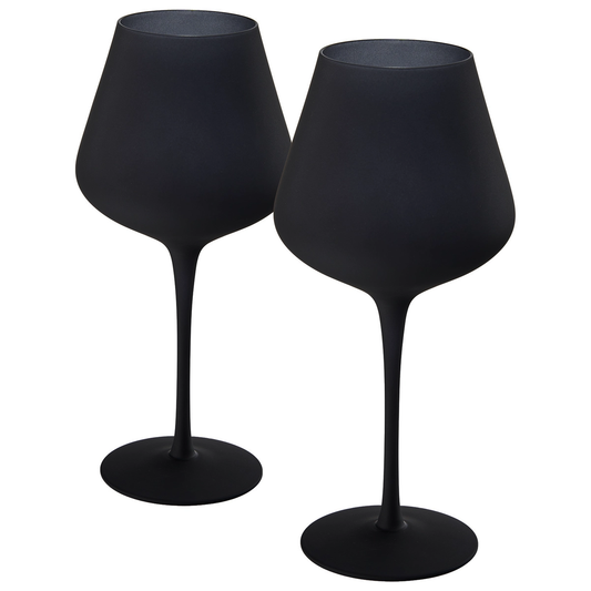 Matte Black Crystal Wine Glass S/2