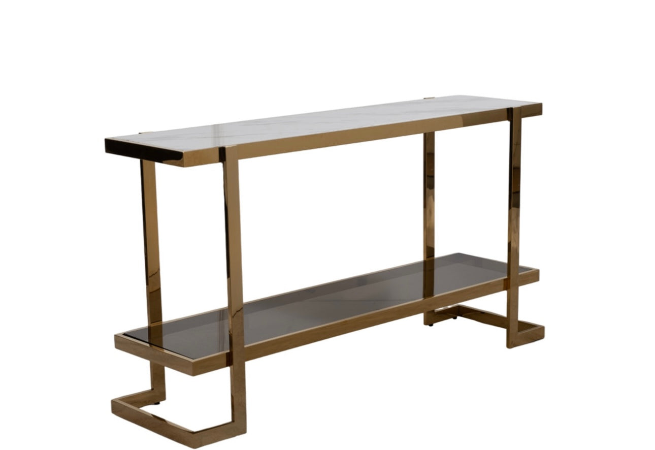 Metal & Marble Glass Console Table