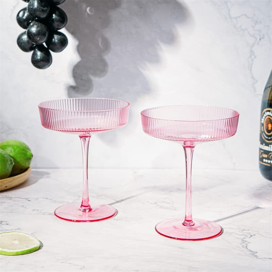 Pink Ripple Cocktail & Champagne Coupe Glass S/2