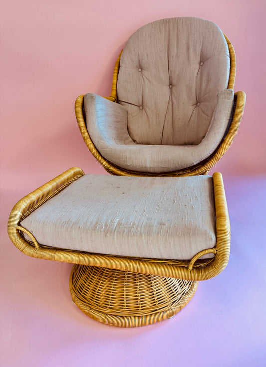 Vintage Woven Wicker Egg Chair with Ottoman