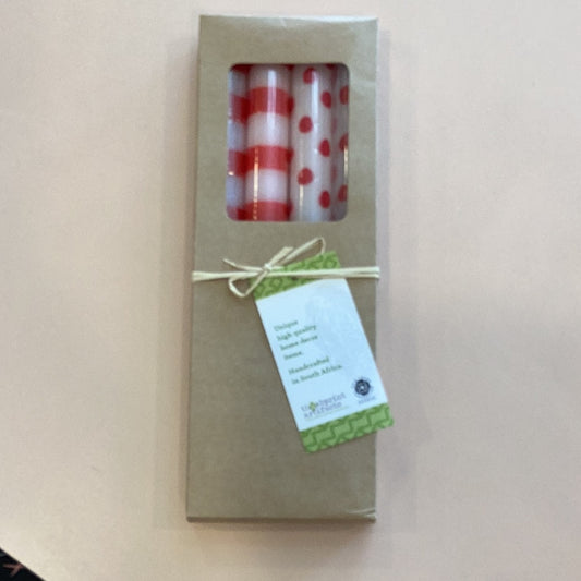 Red Dots & Stripes Tapers- Gift Box of 4