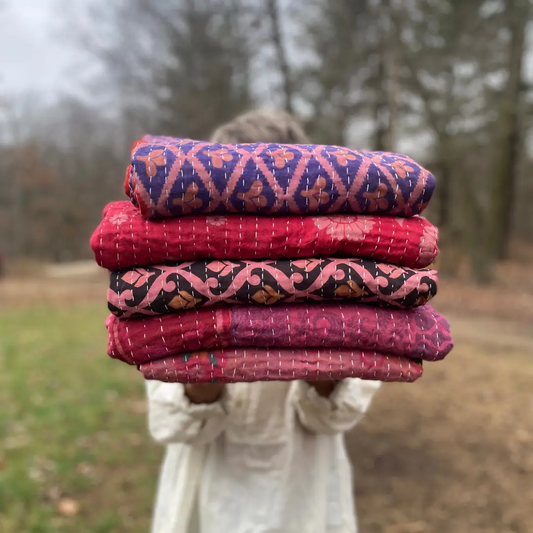 Valentine Pink/Red Kanthas Throw